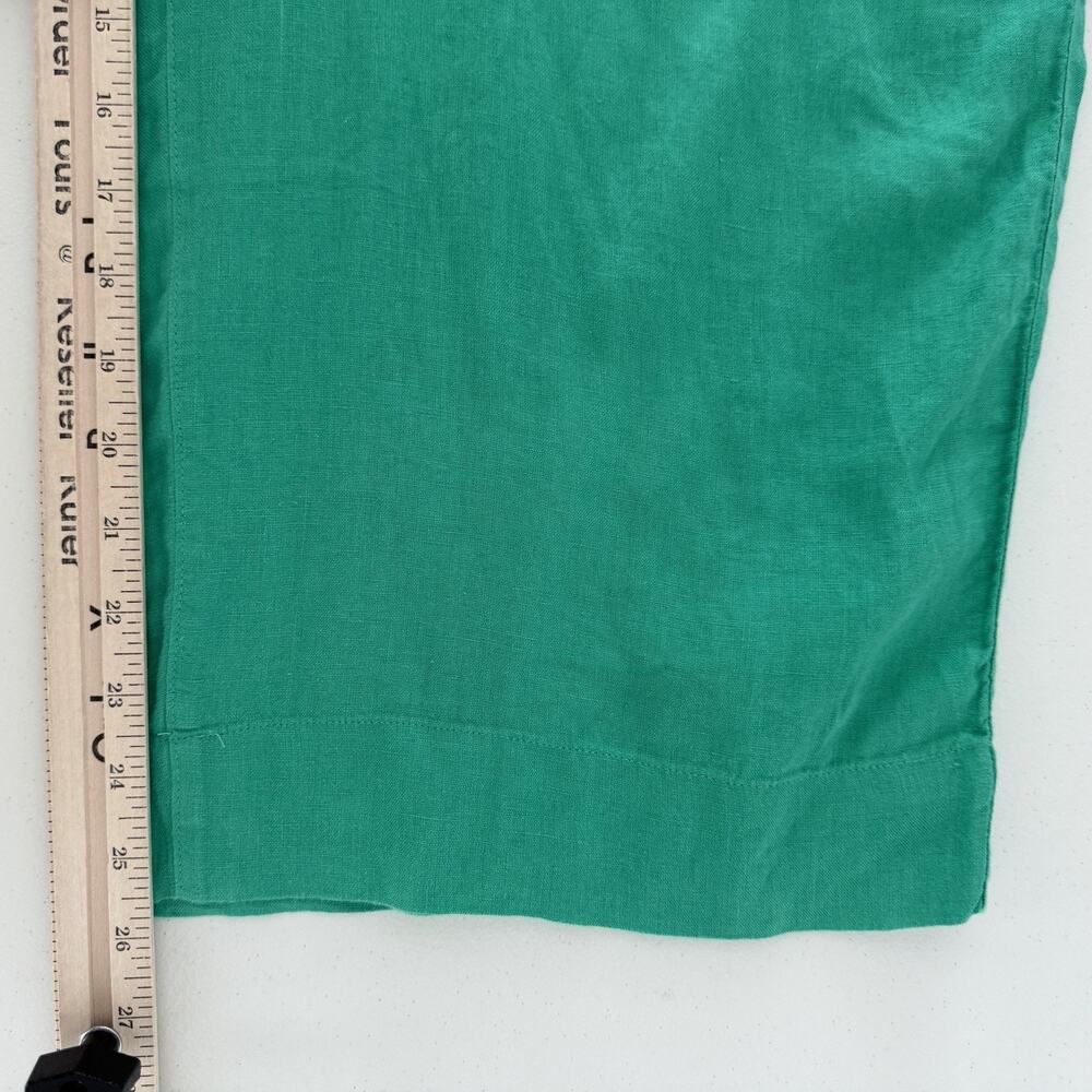 Tahari 100% Linen Pants Large Emerald Green Wide Leg Cropped Pull On Resort Boho - Picture 7 of 7
